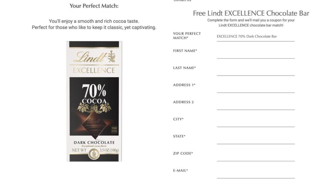 Free Lindt Excellence Chocolate Bar For A Limited Time! (Working In 2025)